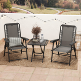 Outsunny 3 Piece Folding Garden Bistro Set with 2 Chairs, Table & Cup Holders – Texteline Seats, Black