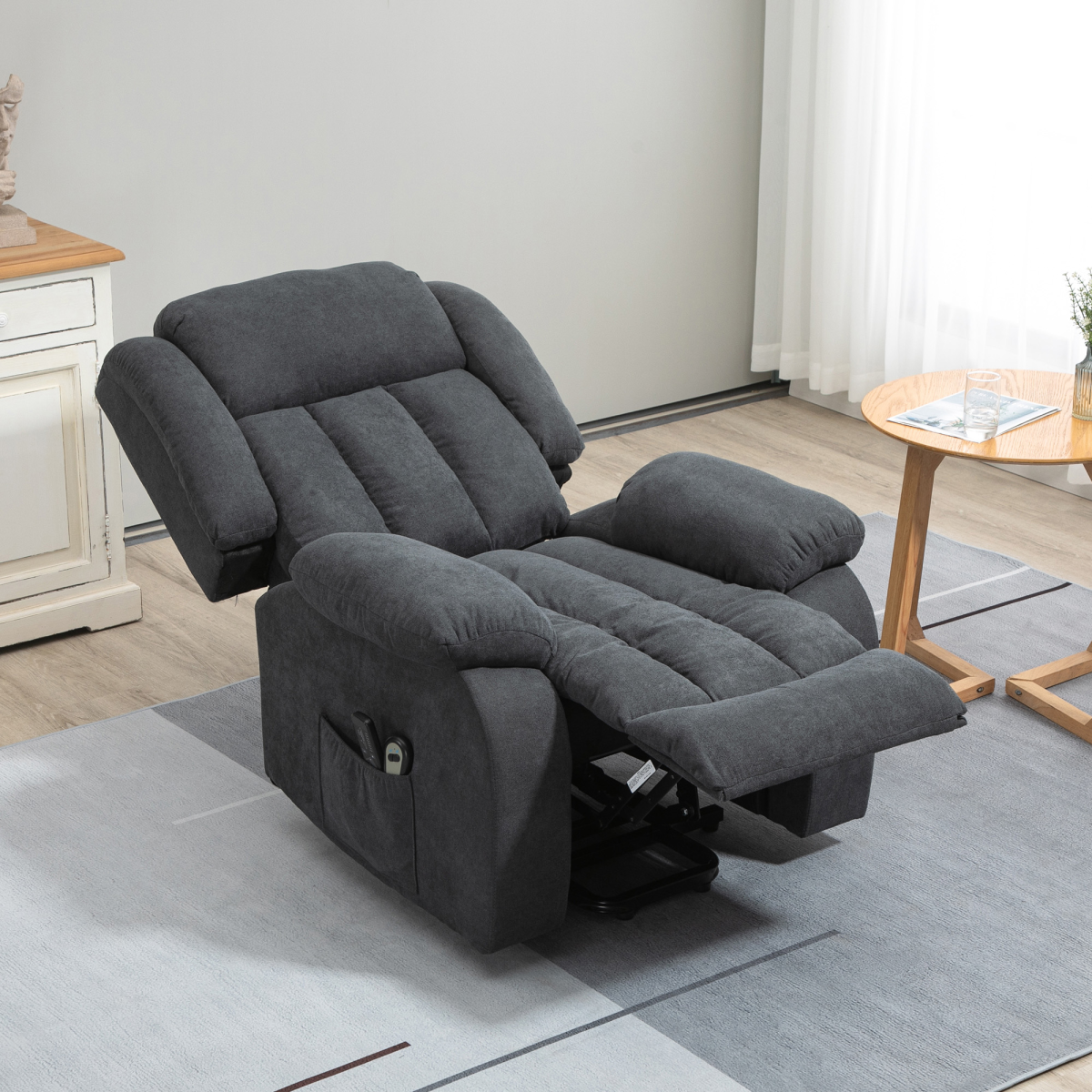 HOMCOM Heavy Duty Riser Recliner Lift Chair with Electric Recline & Handset Control – Dark Grey