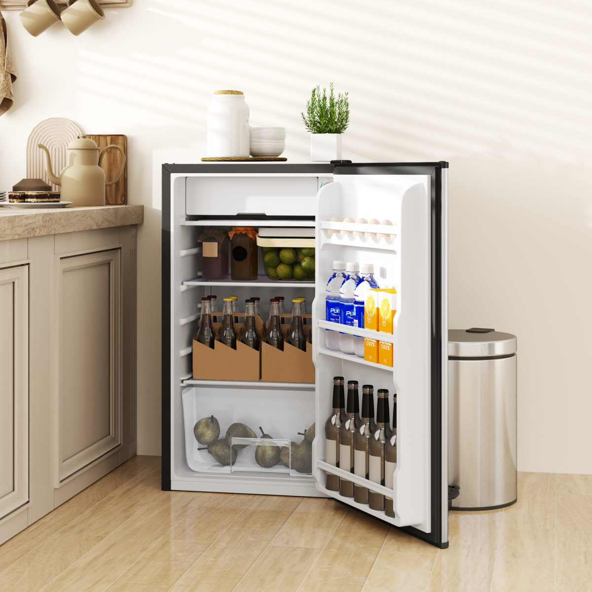 HOMCOM 91L Freestanding Under Counter Fridge with Adjustable Shelves & Salad Drawer – Silver Tone