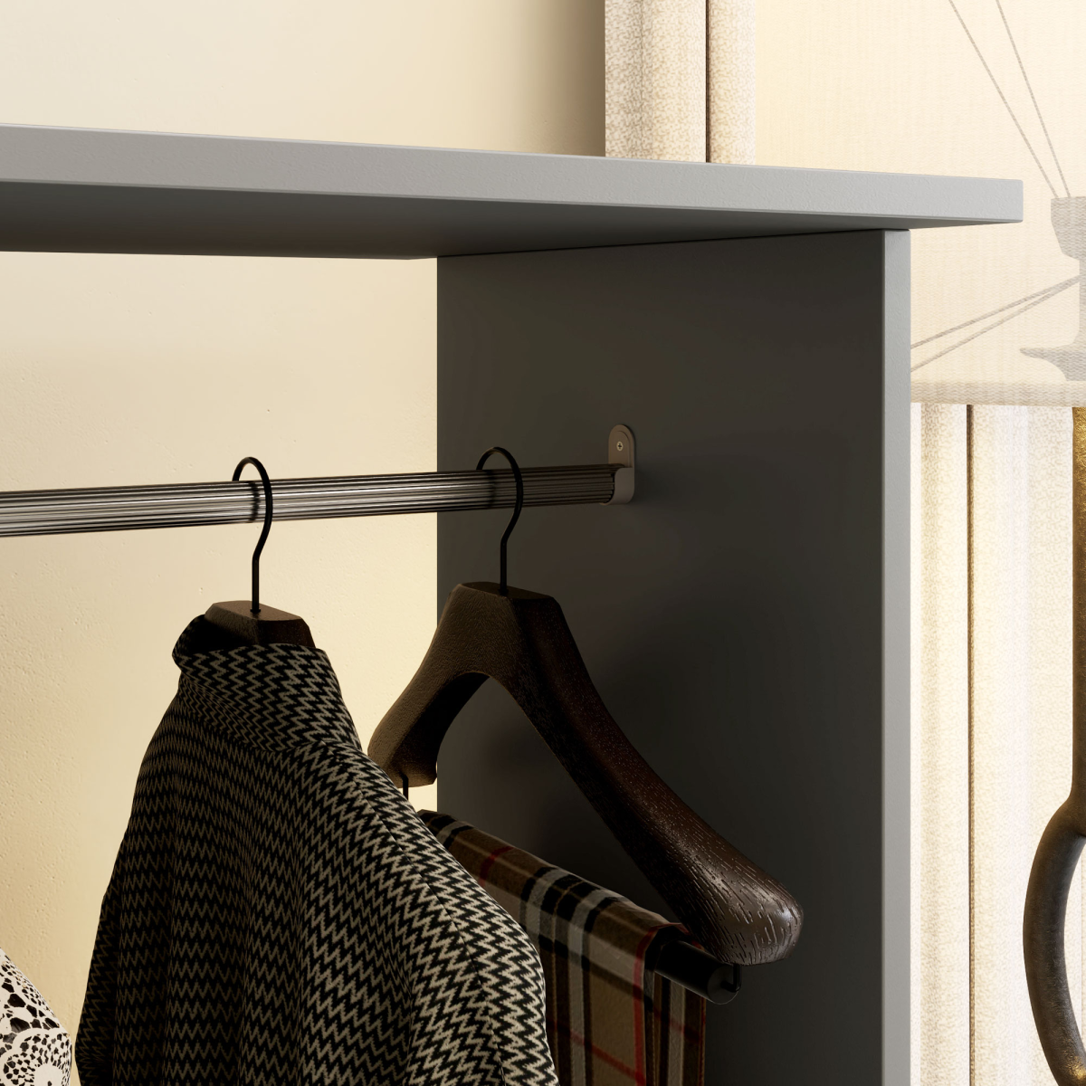 HOMCOM Mobile Double Open Wardrobe with 2 Hanging Rails and Wheels – Bedroom Clothes Storage, Grey