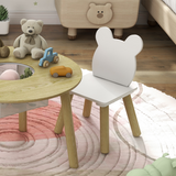 AIYAPLAY 3-Piece Toddler Table and Chair Set with Centre Mesh Bag – Bear Backrests, White and Natural Wood