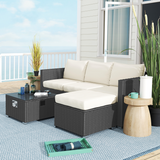 Outsunny 4 Seater Rattan Sofa Set with Fire Pit Table, Footstool and Thick Cushions – Garden Lounge, Black and Cream
