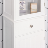kleankin Tall Bathroom Storage Cabinet with 3 Open Shelves and Acrylic Door – Narrow Anti-Toppling Unit, White