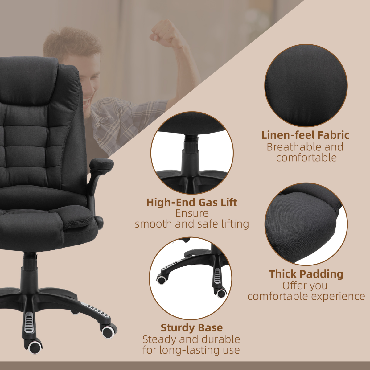 Executive Reclining Office Chair with Heated Massage Points & Relaxing Headrest – 360° Swivel, Black