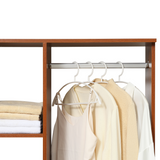 HOMCOM Open Wardrobe with Hanging Rail, 3 Cubbies and Wheels – Mobile Bedroom Storage, Walnut