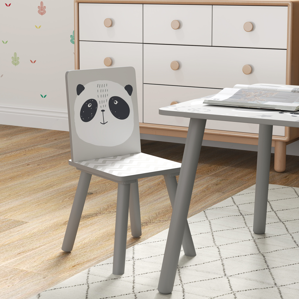 ZONEKIZ Kids Table and 2 Chairs Set – Three-Piece Toddler Activity Desk for Crafts & Homework, Grey