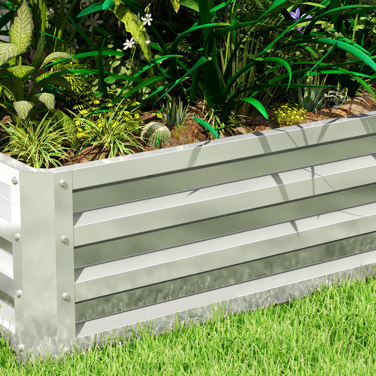 Outsunny Steel Raised Garden Bed, 120 x 60 x 30.5 cm – Elevated Planter Box for Flowers, Silver