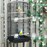 Pawhut Metal Budgie Bird Cage with Rolling Stand, Slide-out Tray and Storage Basket – Small Bird Cage, Black