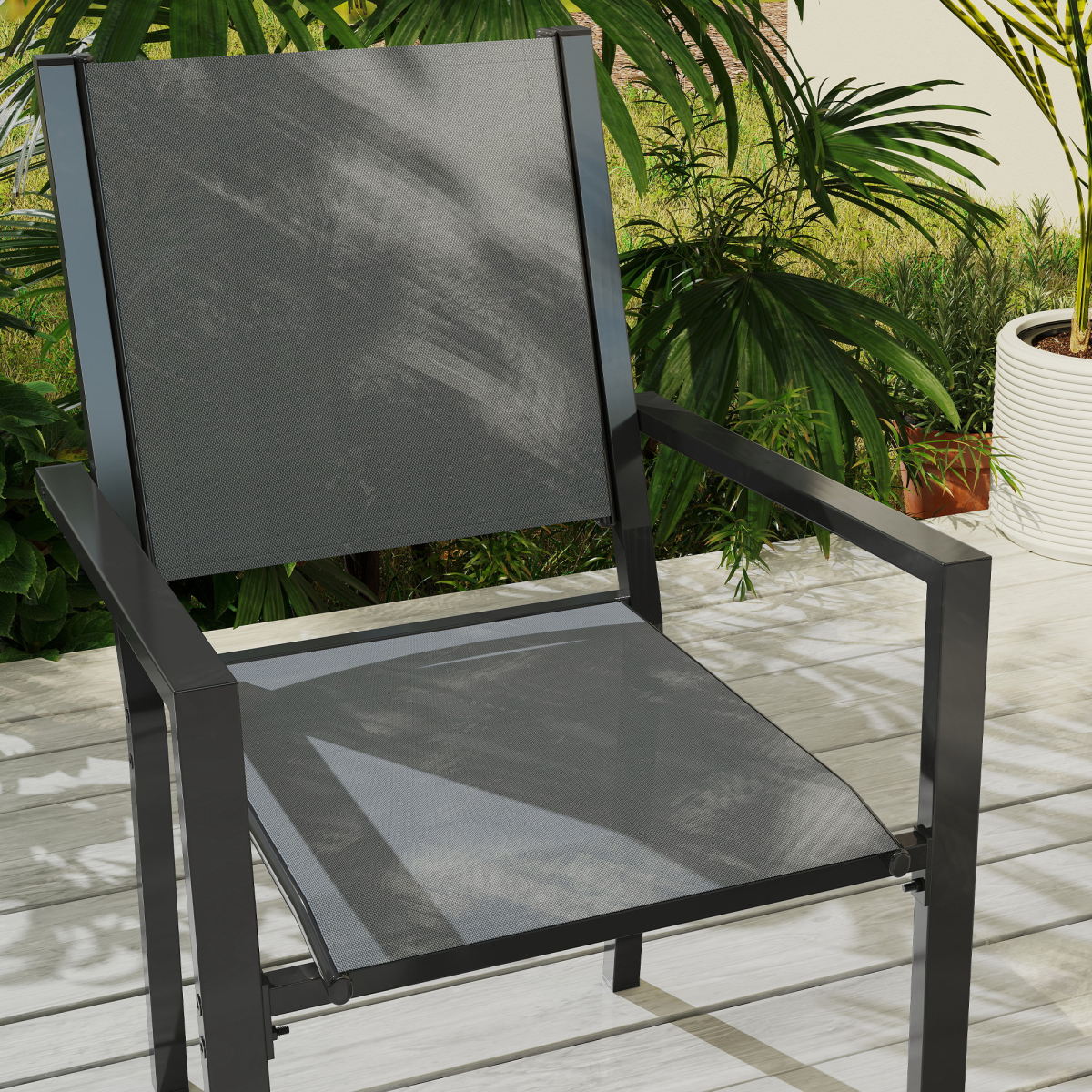 Outsunny 7 Piece Garden Dining Set with 150cm Table and 6 Stackable Chairs – Outdoor Balcony Furniture, Grey
