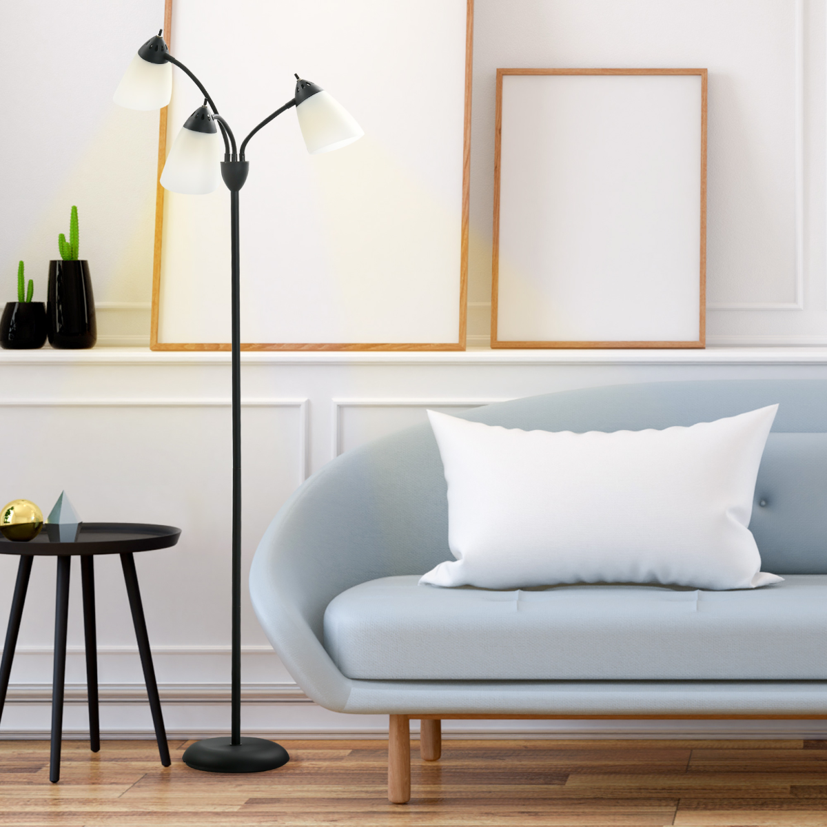 155cm Arc Tree Floor Lamp with 3 Rotating Lights – Black
