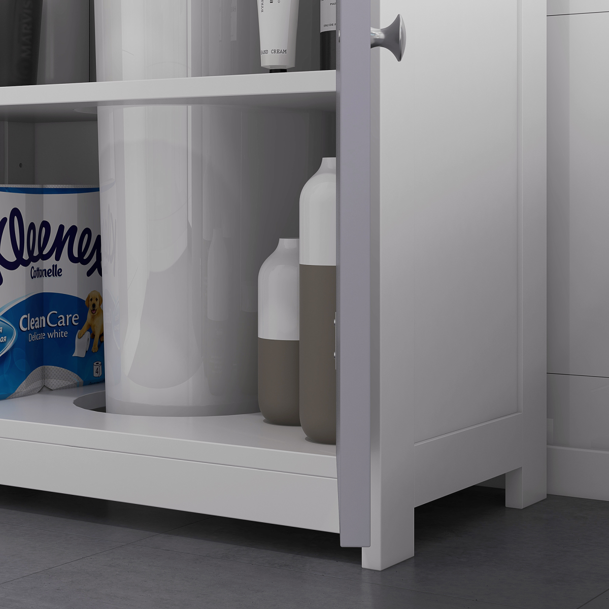 Kleankin 60 x 60cm Under-Sink Storage Cabinet with Double Doors & Adjustable Shelf – Grey and White