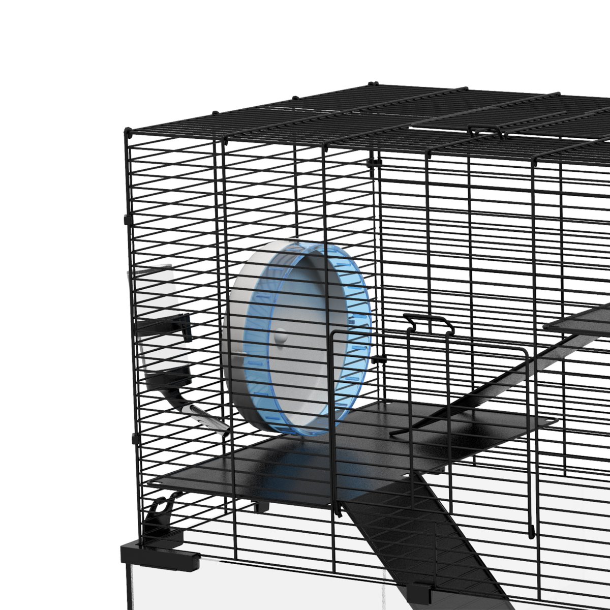 PawHut 3-Tier Hamster Cage with Deep Glass Base, Running Wheel, Food Bowl and Hut – 60 x 40 x 57cm