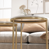 HOMCOM Nesting Coffee Table Set of 2 with Marble-Effect Tops and Gold-Tone Metal Frame – Living Room Side Tables