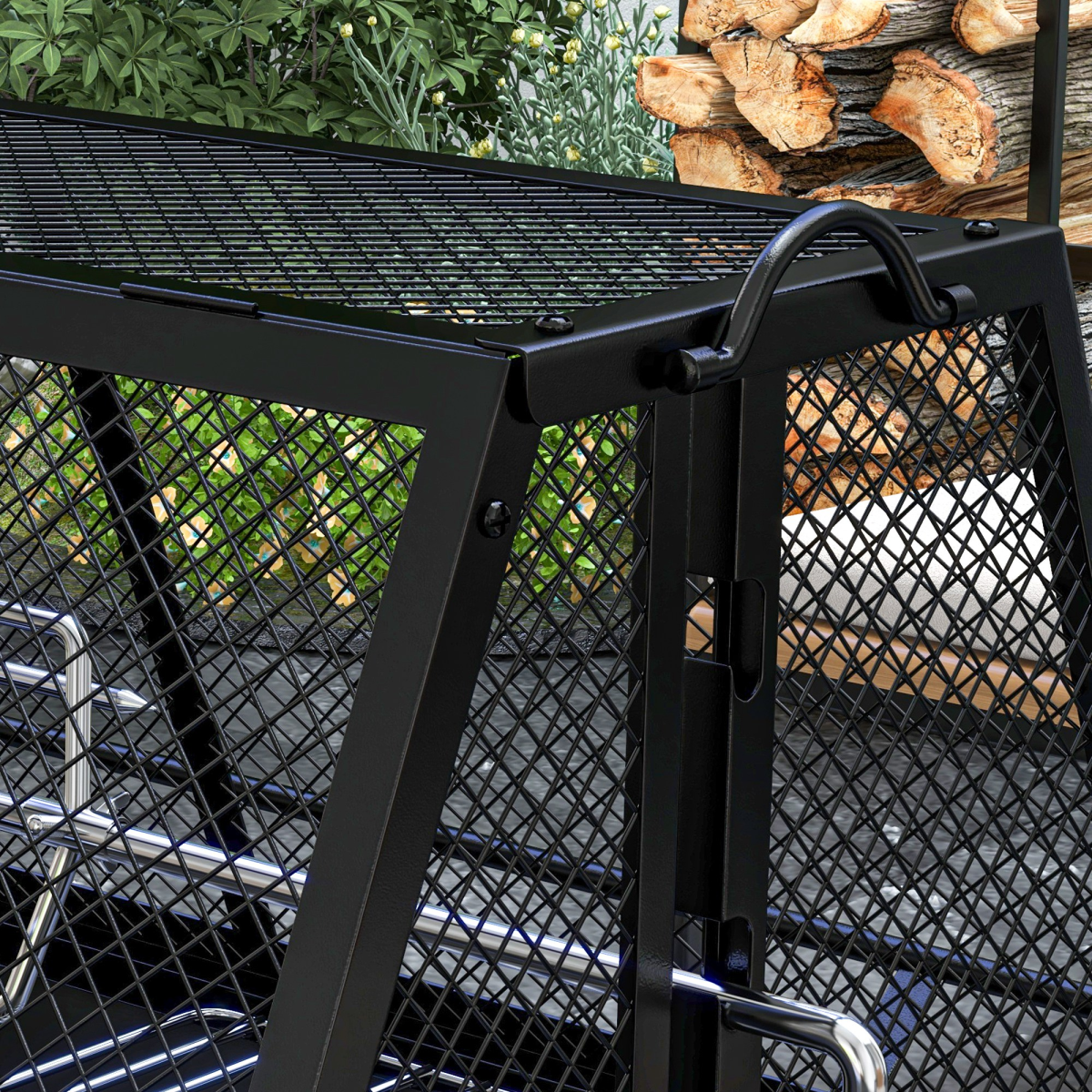 Outsunny 3-in-1 BBQ Rotisserie Grill and Fire Pit with Adjustable Rack and Mesh Lid – Outdoor Cooking, Black