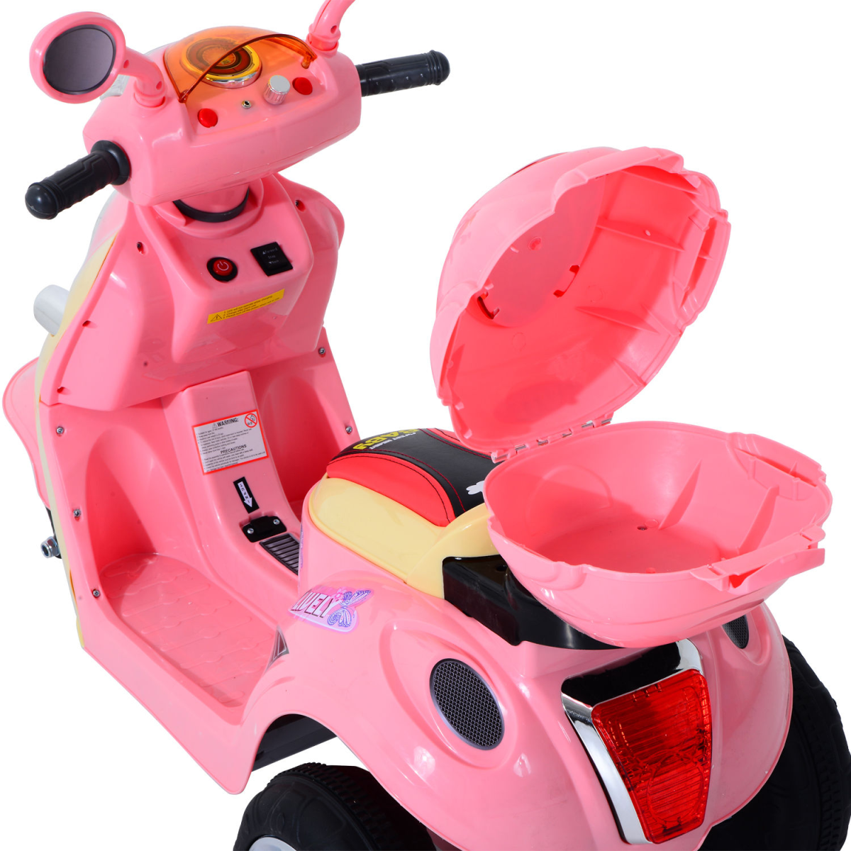 HOMCOM Electric Kids Ride-On Motorbike with Music, Headlight and Storage Box – 3-Wheel Trike, Pink