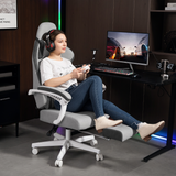 HOMCOM Printed Velvet Computer Recliner Chair with Adjustable Height, Lumbar Support & Footrest – 135° Reclining, Grey