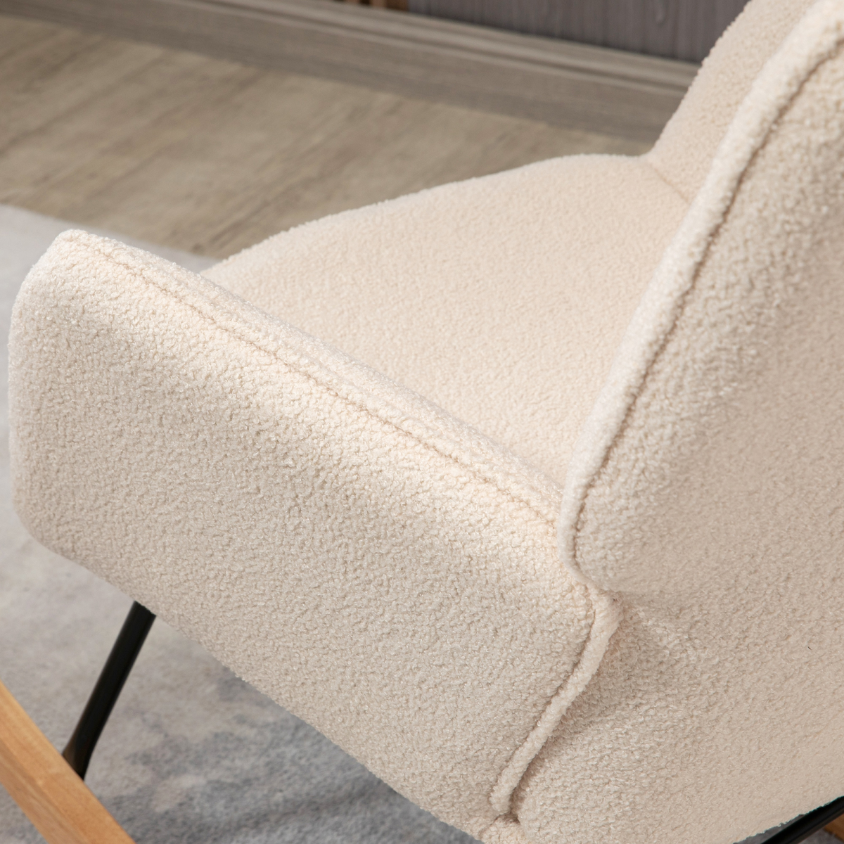 HOMCOM Wingback Nursing Rocking Chair with Curved Wooden Base & Fleece Upholstery – Nursery Armchair, Beige