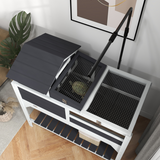 PawHut Two-Level Tortoise House with Adjustable Lamp Holder, Openable Lid and Storage Shelf, Grey