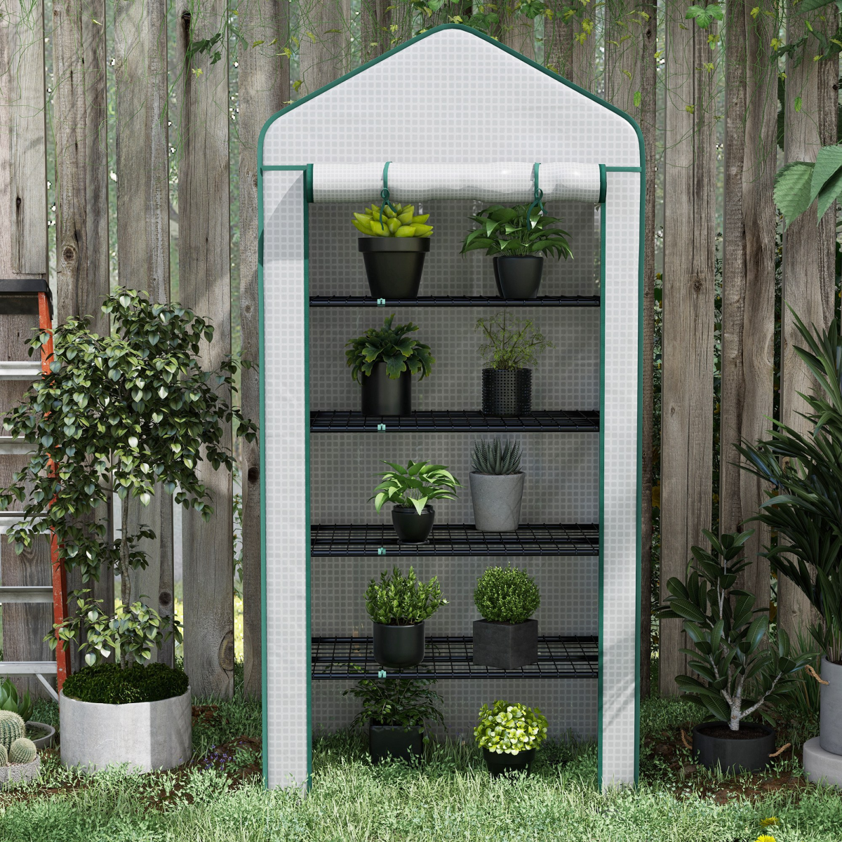 Outsunny 5-Tier Widened Mini Greenhouse with Roll-Up Zipped Door & UV-Resistant Cover – Plant Storage, White