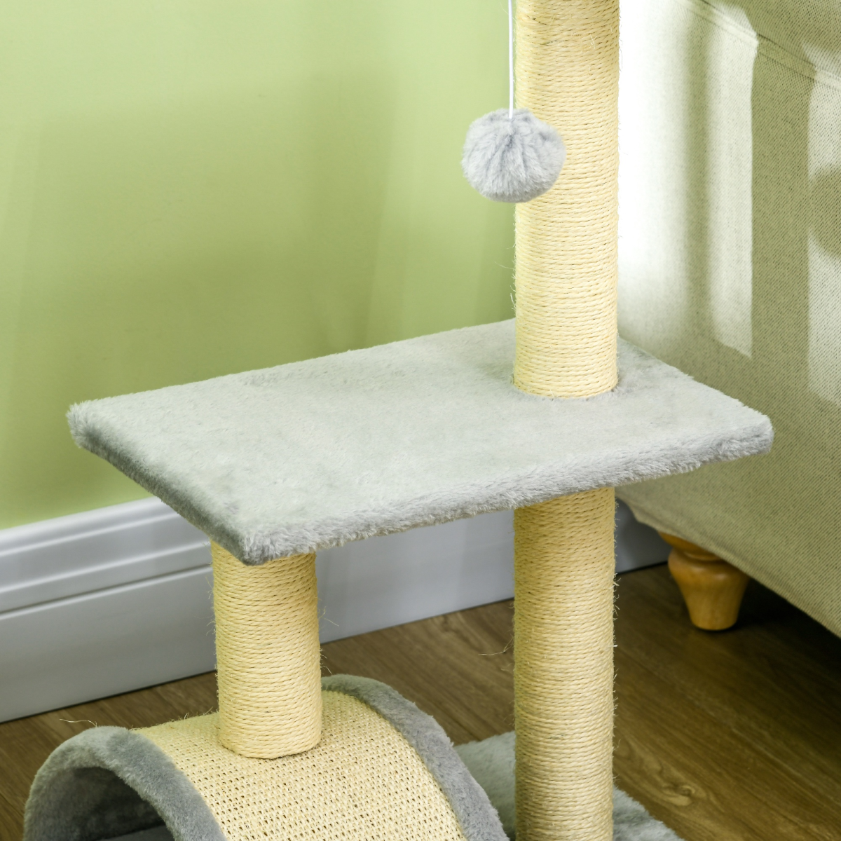 PawHut 72cm Multi-Level Cat Tree Climbing Tower with Sisal Scratching Post and Perches – Light Grey
