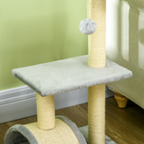 PawHut 72cm Multi-Level Cat Tree Climbing Tower with Sisal Scratching Post and Perches – Light Grey