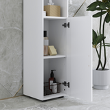 kleankin Tall Slim Bathroom Cabinet with Soft Close Doors & Open Shelves – Freestanding Storage, White