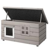 PawHut Wooden Cat House for Outdoors with Openable Asphalt Roof & Window – Elevated Shelter, Grey