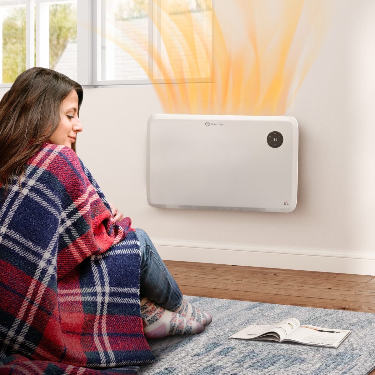 HOMCOM 1200W Electric Convector Heater with Quiet Fanless Design & LED Display – Freestanding or Wall Mounted, White