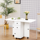 HOMCOM Folding Drop Leaf Dining Table with Storage Drawers – Space-Saving Dining & Sideboard, White