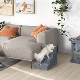 PawHut Portable Dog Stairs with Washable Plush Cover – Pet Steps for High Beds and Sofas, Light Grey