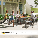 Outsunny Garden Table for 6 with Wood-Effect Galvanised Steel Top & 5cm Umbrella Hole – Outdoor Dining, Grey