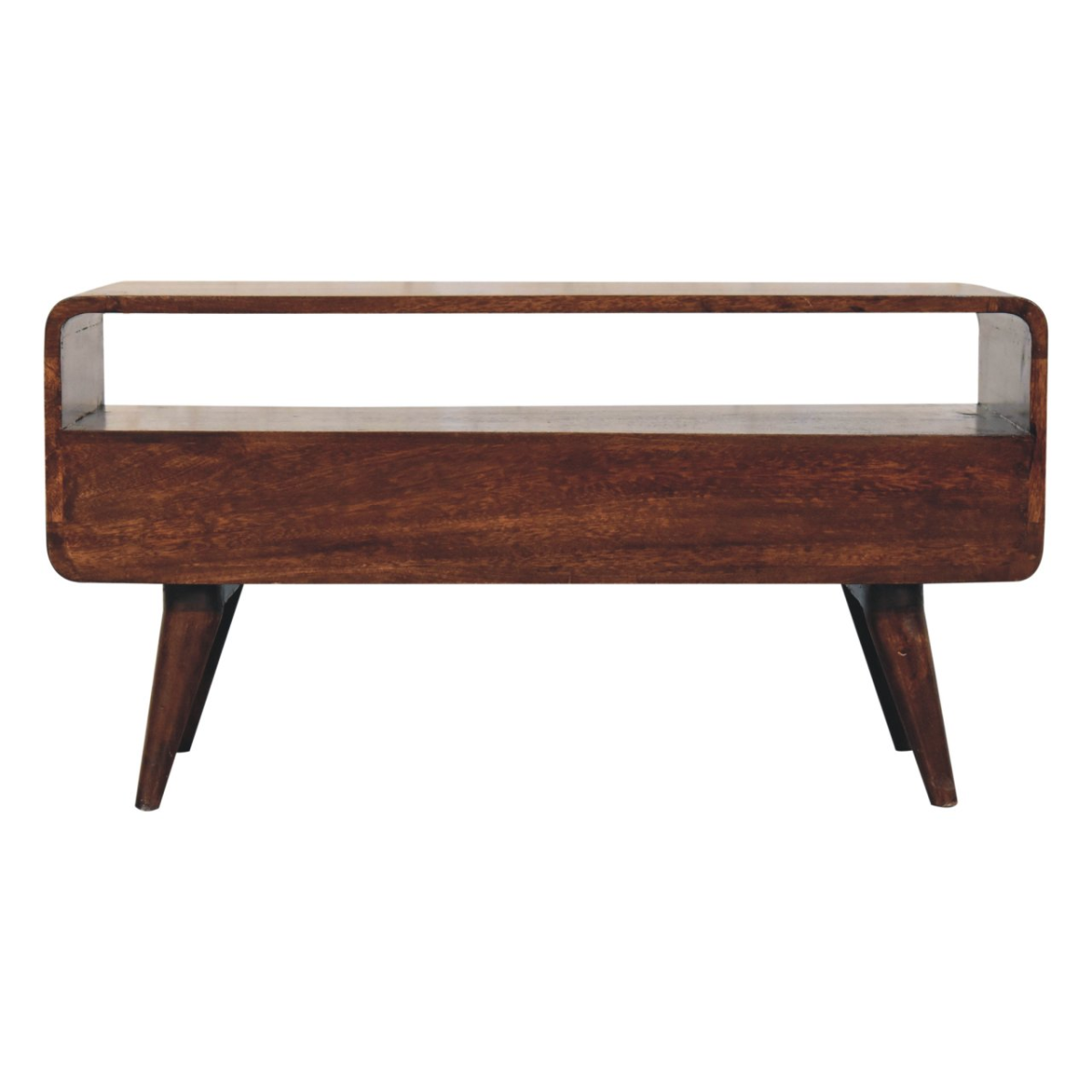 Artisan Furniture Curved Mango Wood Media Unit with 2 Drawers & Open Slot – California Walnut, Dark Brown
