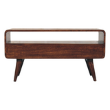 Artisan Furniture Curved Mango Wood Media Unit with 2 Drawers & Open Slot – California Walnut, Dark Brown