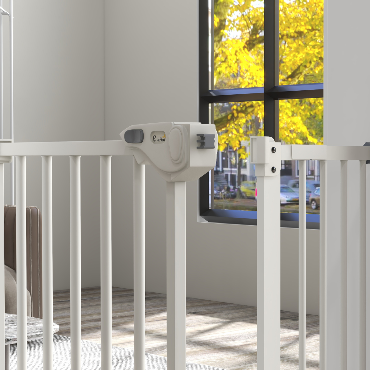 PawHut Adjustable Safety Gate with 1 Extension and 4 Screws – Pet Gate for Doors and Stairs, White
