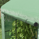 Outsunny 200x140x200cm Walk-In Greenhouse with Roll-Up Door & Mesh Windows – Two-Room Steel Frame Polytunnel, Green