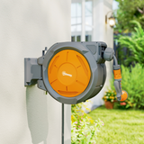Outsunny 30m Retractable Garden Hose Reel with Lock, Wall Mounted – 7 Watering Patterns, Orange