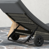 Outsunny Rattan Sun Lounger with 5-Level Reclining Back & Wheels – Outdoor Garden Recliner, Dark Grey