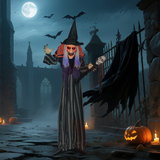 Outsunny Voice Activated Halloween Animatronic Standing Witch with Skull Staff – 160 cm Life-Size