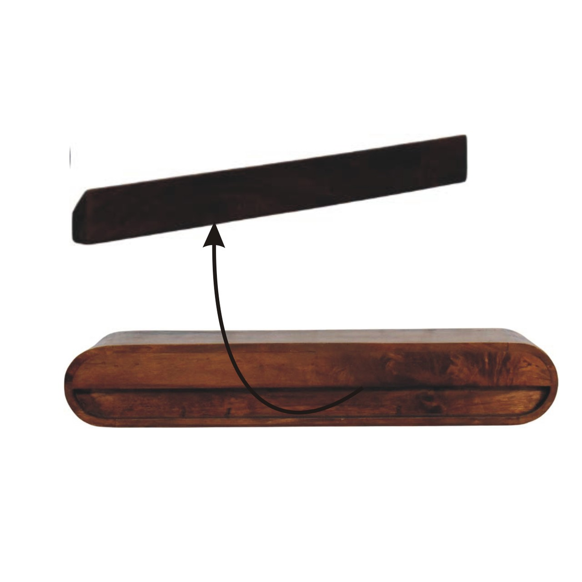 Artisan Furniture Arc Solid Mango Wood Wall-Mounted Media Console with Open Shelf – Floating Design, Chestnut