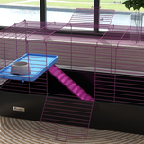 PawHut Small Animal Cage with Platform, Ramp and Hay Feeder – Rabbit and Guinea Pig Hutch Playhouse, Black