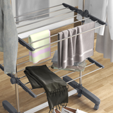 HOMCOM 4-Tier Stainless Steel Clothes Airer with Adjustable Shelves – Foldable Indoor and Outdoor Drying, Grey