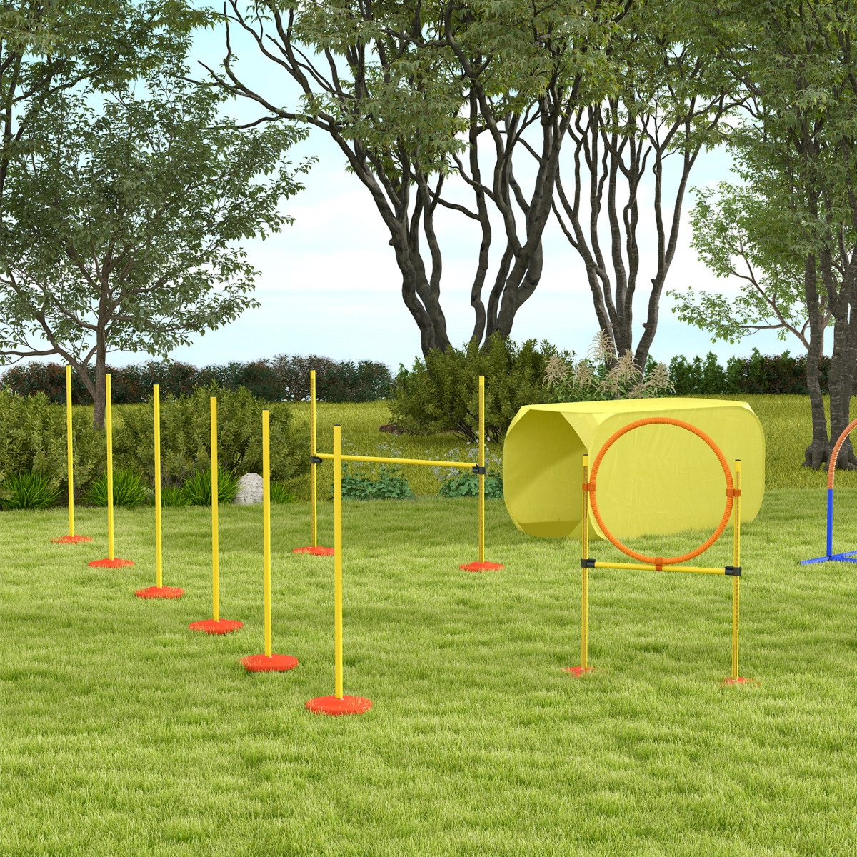 Pawhut 4-Piece Dog Agility Set with High Jump, Tunnel, Weave Poles & Hoop – Outdoor Backyard Starter Course