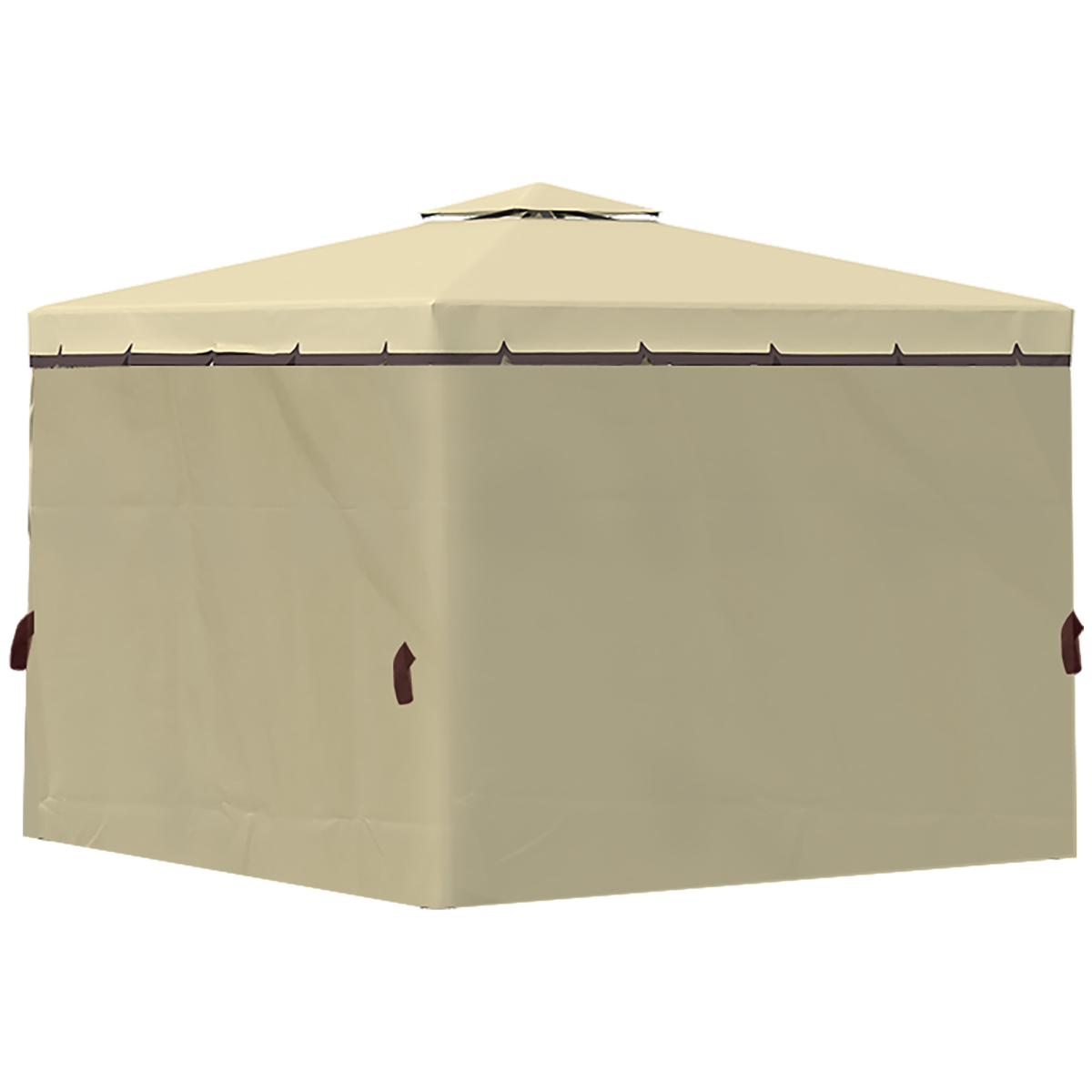 Outsunny 3 x 3m Aluminium Patio Gazebo with Mosquito Net, Four Curtains & Two-Tier Canopy Roof, Beige