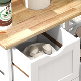 HOMCOM Rolling Kitchen Island & Bar Serving Cart with 3 Drawers & 2 Shelves – Wooden Worktop, White