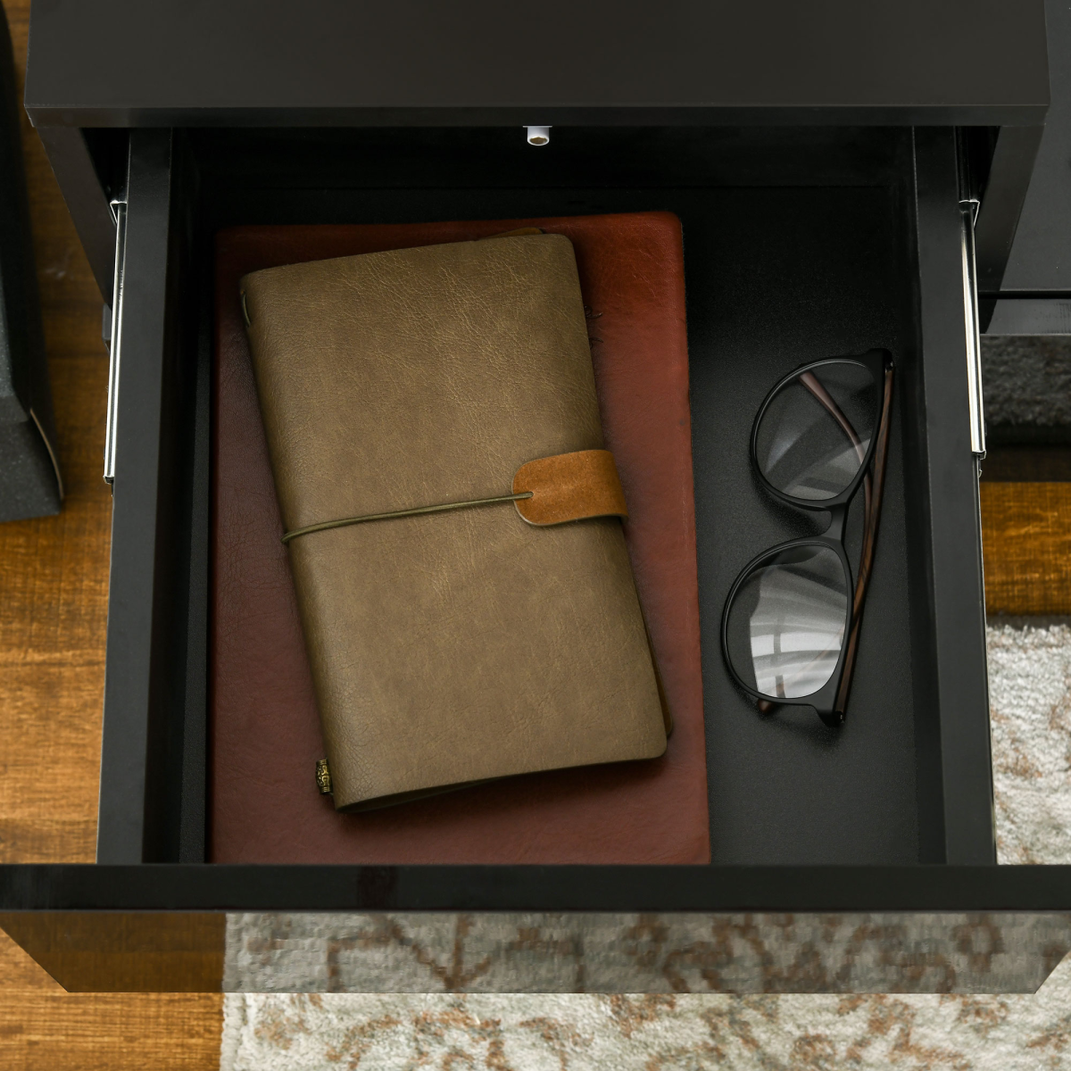 HOMCOM High Gloss Bedside Table with 2 Drawers and LED Light Remote – Modern Nightstand, Black