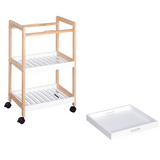 HOMCOM 3-Tier Bamboo Kitchen Serving Trolley on Wheels – Mobile Storage with Push Handle
