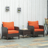 Outsunny 2 Seater PE Rattan Garden Furniture Set with Glass Top Table – Patio Conversation Set, Brown