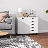 HOMCOM Mobile 5-Drawer Office Storage Cabinet with Door & Wheels – Printer Stand, White