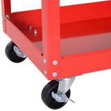 3-Tier Rolling Tool Trolley Cart with Drawer & Lockable Castors – Workshop Storage, Red