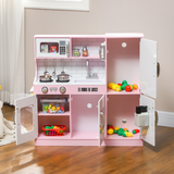 AIYAPLAY Play Kitchen with Toy Phone, Chalkboard, Sink and Ice Maker – Pretend Toy Kitchen Set, Pink